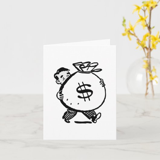 Retro Man met Money Bag Kaart (Gele Bloem)