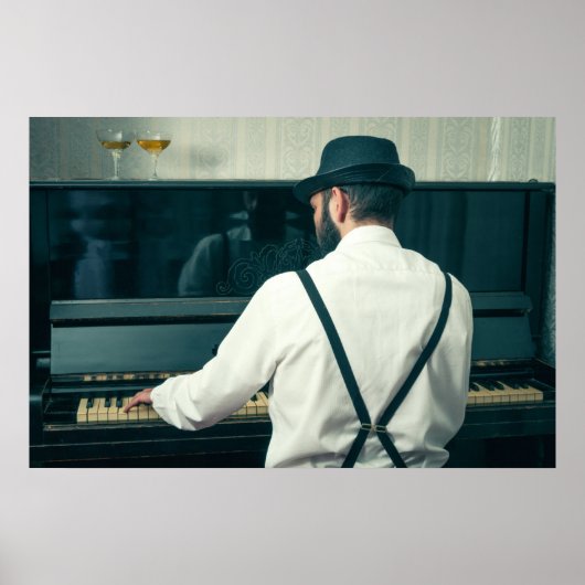 Retro man pianospelen en roken poster (Voorkant)