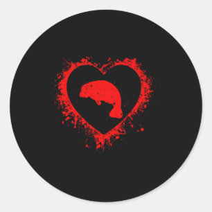 Retro Manatee Valentijnsdag Hartvorm Mijn Valent Ronde Sticker
