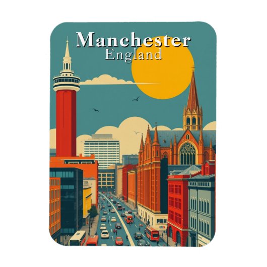 Retro Manchester Engeland Stedelijke Reizen Magneet (Verticaal)