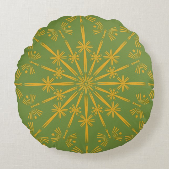 Retro Mandala Avocado Round Pillow Rond Kussen (Voorkant)