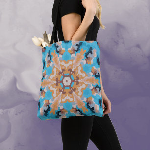 Retro Mandala Blauw en Sinaasappel Draagtas
