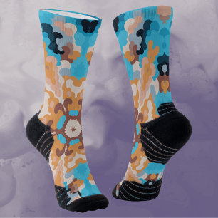 Retro Mandala Blauw en Sinaasappel Sokken