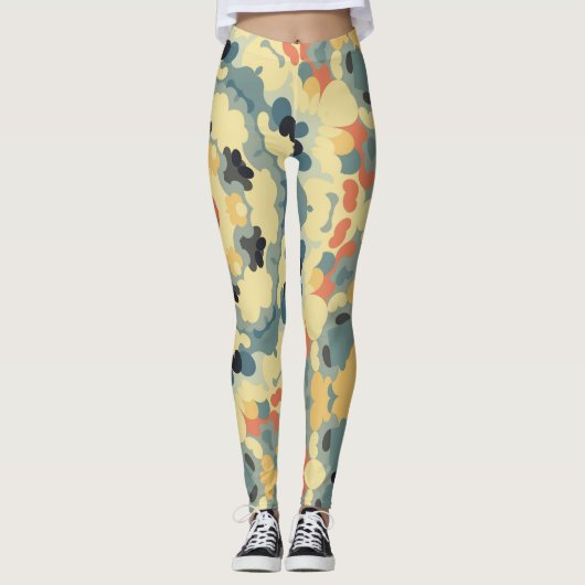 Retro Mandala blauw geel en rood Leggings (Voorkant)