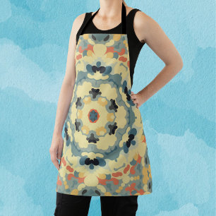 Retro Mandala blauw geel en rood Schort