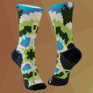 Retro Mandala Blauw Groen Wit en Zwart Sokken