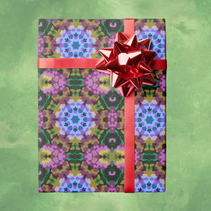 Retro Mandala Blauw Paarse en Geel Cadeaupapier