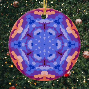 Retro Mandala Blauw Paarse en Rood Keramisch Ornament
