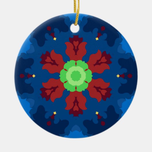 Retro Mandala Blauw Rood en Groen Keramisch Ornament (Voorkant)