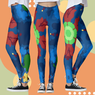 Retro Mandala Blauw Rood en Groen Leggings