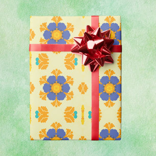 Retro Mandala blauw Sinaasappel en geel Cadeaupapier