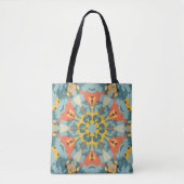 Retro Mandala blauw Sinaasappel en geel Draagtas (Voorkant)