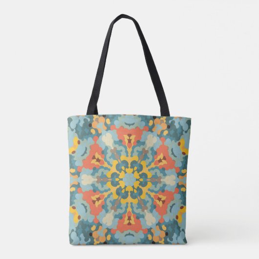 Retro Mandala blauw Sinaasappel en geel Draagtas (Achterkant)