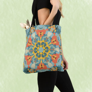 Retro Mandala blauw Sinaasappel en geel Draagtas