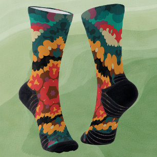 Retro Mandala blauw Sinaasappel en rood Sokken