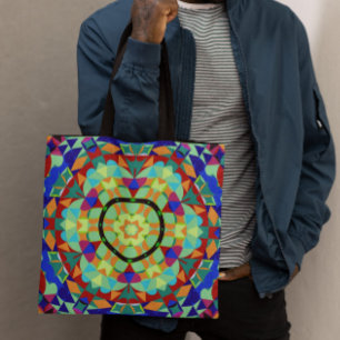 Retro Mandala Bloed Oranje rood en blauw Draagtas