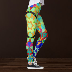 Retro Mandala Bloed Oranje rood en blauw Leggings