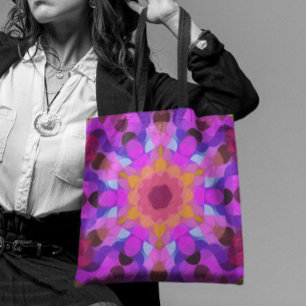Retro Mandala Bloedroze Oranje en Paars Draagtas