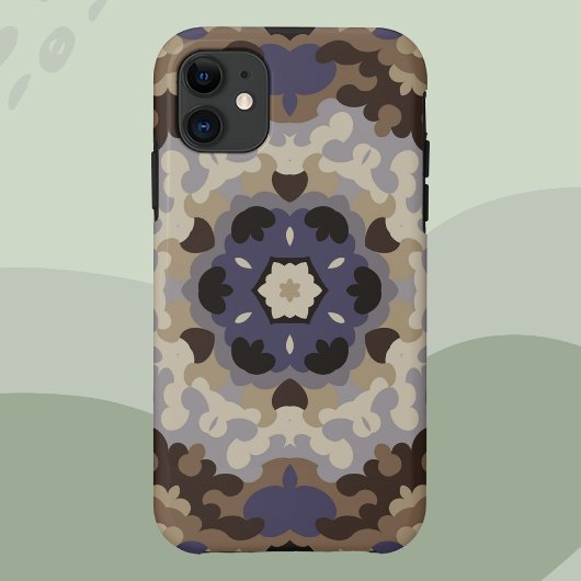 Retro Mandala Bloem Blauw Tan en Bruin Case-Mate iPhone Case