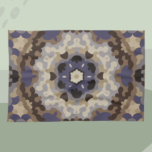 Retro Mandala Bloem Blauw Tan en Bruin Theedoek