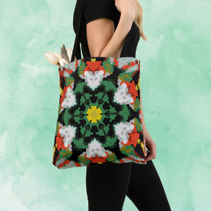 Retro Mandala Bloem Groen Sinaasappel en Geel Draagtas