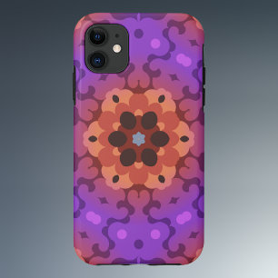 Retro Mandala Bloem Paarse en Rood iPhone 11 Hoesje