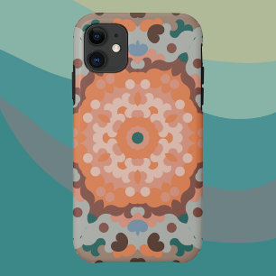 Retro Mandala Bloem Sinaasappel Blauw en Bruin iPhone 11 Hoesje