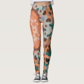 Retro Mandala Bloem Sinaasappel Blauw en Bruin Leggings (Voorkant)