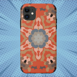 Retro Mandala Bloem Sinaasappel Blauw en Tan iPhone 11 Hoesje
