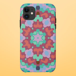 Retro Mandala Bloemblauw Rood en Blauwgroen iPhone 11 Hoesje