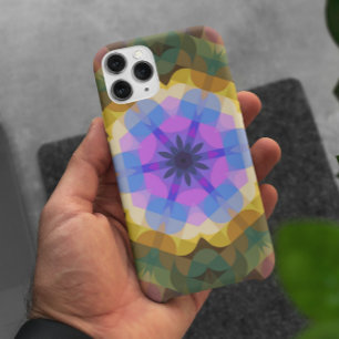 Retro Mandala Bloemroze Blauw en Geel iPhone 11 Hoesje