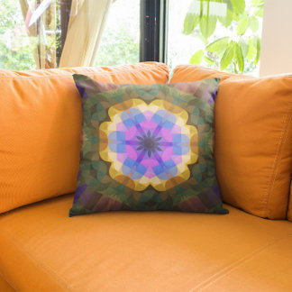 Retro Mandala Bloemroze Blauw en Geel Kussen