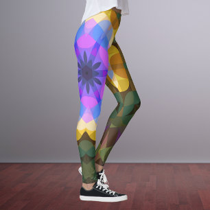 Retro Mandala Bloemroze Blauw en Geel Leggings