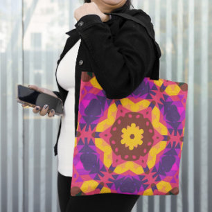 Retro Mandala Bloemroze Paars en geel Draagtas