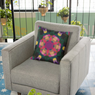 Retro Mandala Bloemroze Paars en geel Kussen