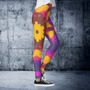 Retro Mandala Bloemroze Paars en geel Leggings
