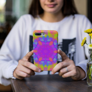 Retro Mandala Bloemroze roze groen en blauw iPhone 11 Hoesje