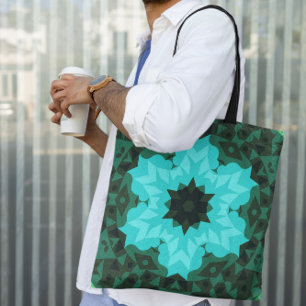 Retro Mandala Flower Blue en Green Draagtas