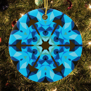 Retro Mandala Flower Blue en Oranje Keramisch Ornament
