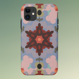 Retro Mandala Flower Blue en Red iPhone 11 Hoesje