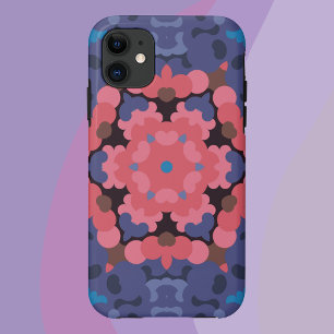 Retro Mandala Flower Blue en roze iPhone 11 Hoesje