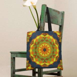 Retro Mandala Flower Blue Oranje and Yellow Draagtas