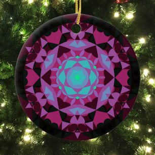 Retro Mandala Flower Blue Paars en Black Keramisch Ornament