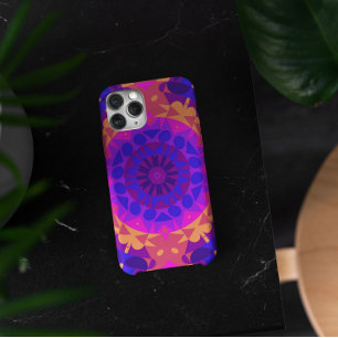Retro Mandala Flower Blue Roze en Oranje iPhone 11 Hoesje
