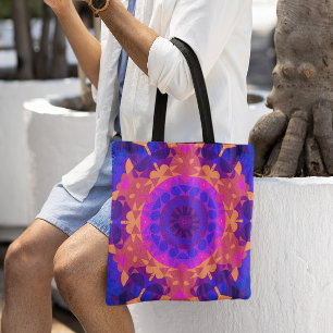 Retro Mandala Flower Blue Roze en Oranje Draagtas