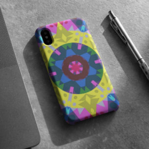 Retro Mandala Flower Blue Yellow and Pink iPhone 11 Hoesje