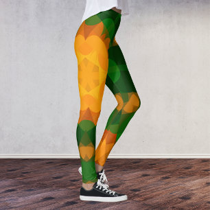 Retro Mandala Flower Green en Oranje Leggings