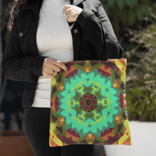 Retro Mandala Flower Green Paars en Oranje Draagtas