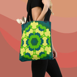 Retro Mandala Flower Green Yellow en Blue Draagtas