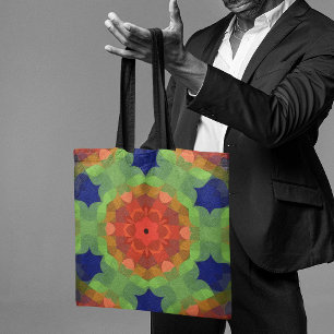 Retro Mandala Flower Oranje Green en Blue Draagtas